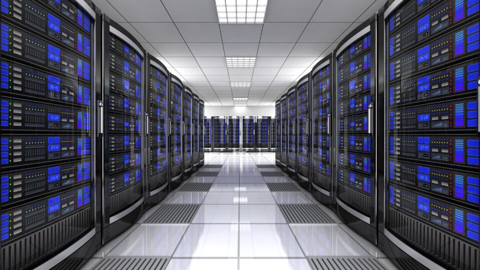 Image of network workstation server room 3d illustration