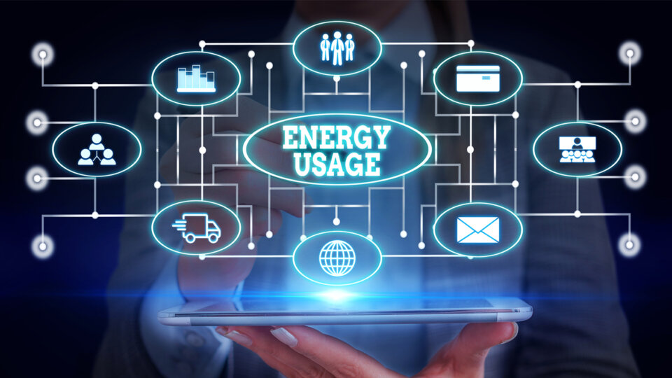 Image with conceptual hand writing showing Energy Usage